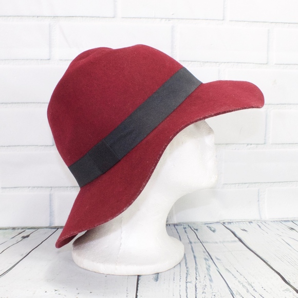 Burgundy Wool Hat Black Ribbon Size S/M - Picture 2 of 7